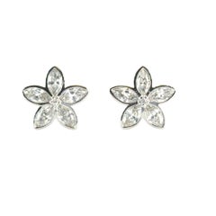 14k White Gold 0.96ctw Diamond Flower Shaped Stud Earrings