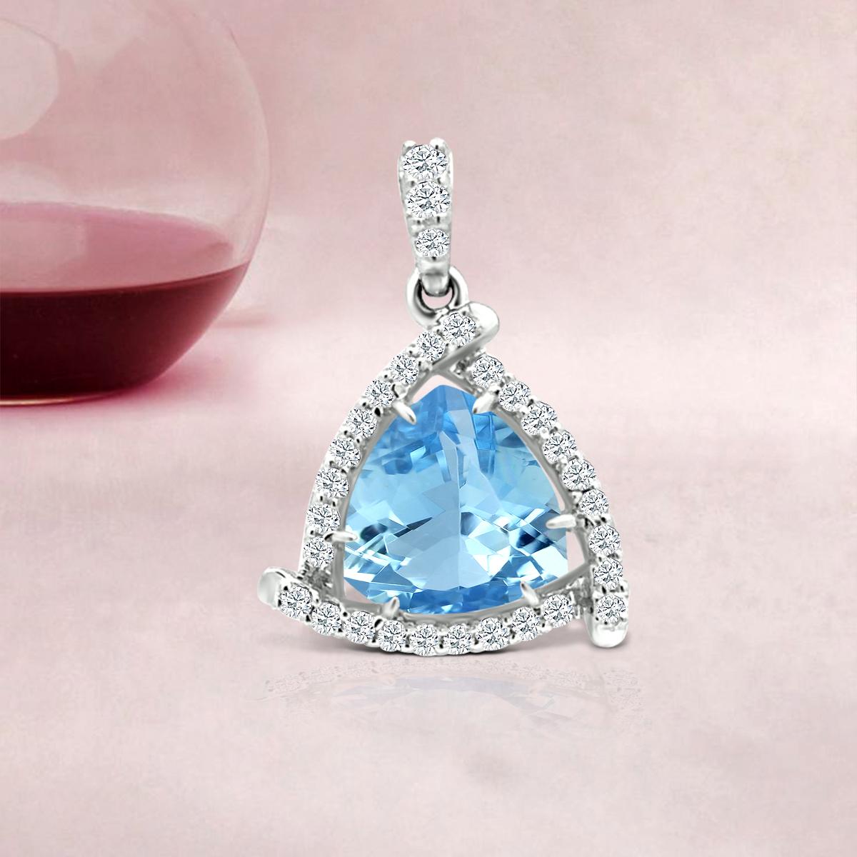 Modern 14K White Gold 0.97cts Aquamarine and Diamond Pendant, Style#TS1297AQP 23027/6 For Sale