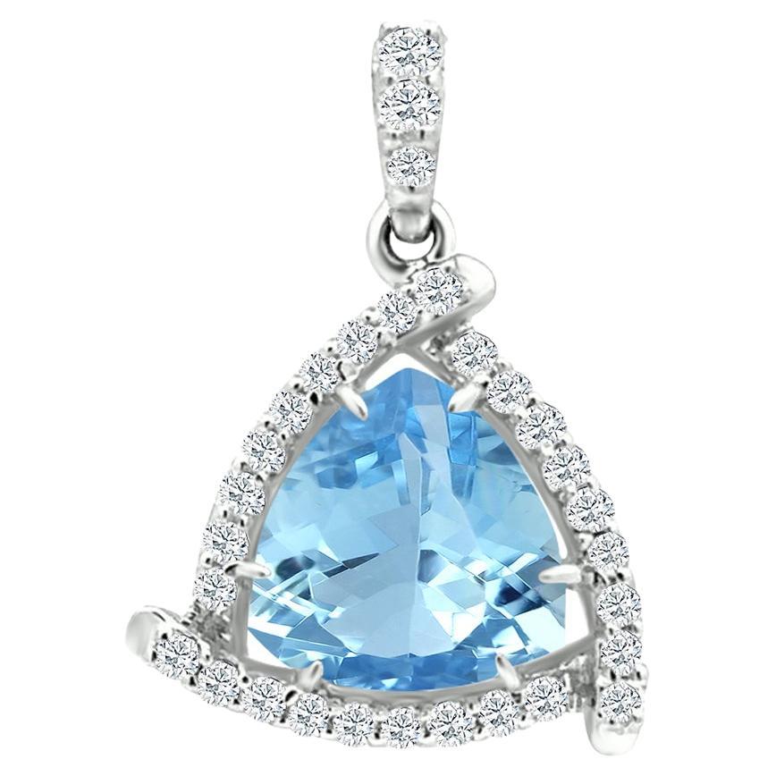 14K White Gold 0.97cts Aquamarine and Diamond Pendant, Style#TS1297AQP 23027/6 For Sale