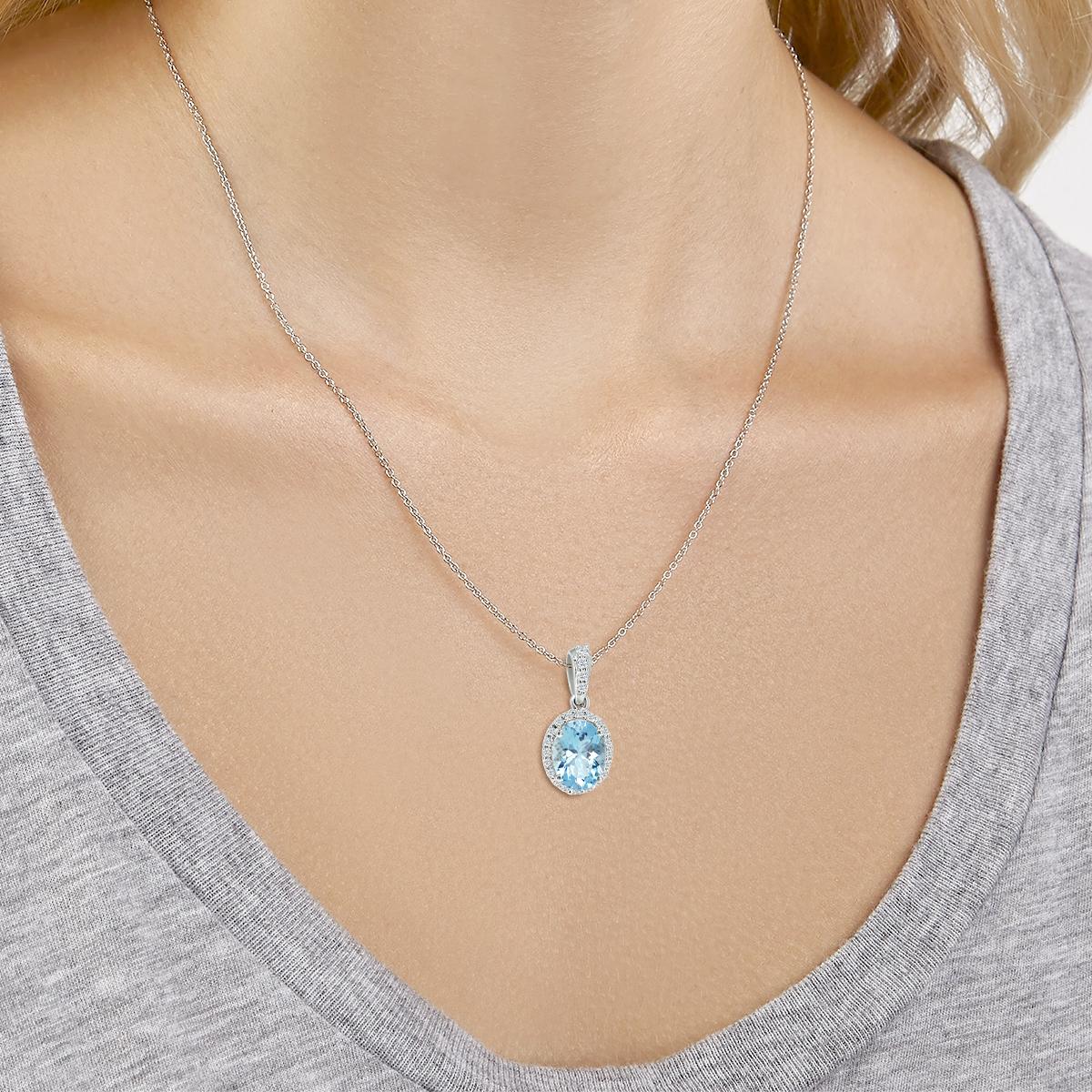 Oval Cut 14k White Gold 0.98cts Aquamarine and Diamond Pendant, Style# TS1074AQP 21109/5 For Sale