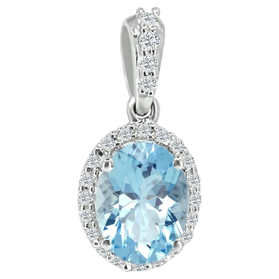 14k White Gold 0.98cts Aquamarine and Diamond Pendant, Style# TS1074AQP 21109/5 For Sale
