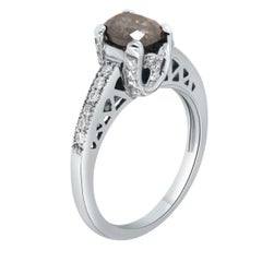 14K White Gold 0.99 Carat Oval Salt & Pepper Diamond Ring