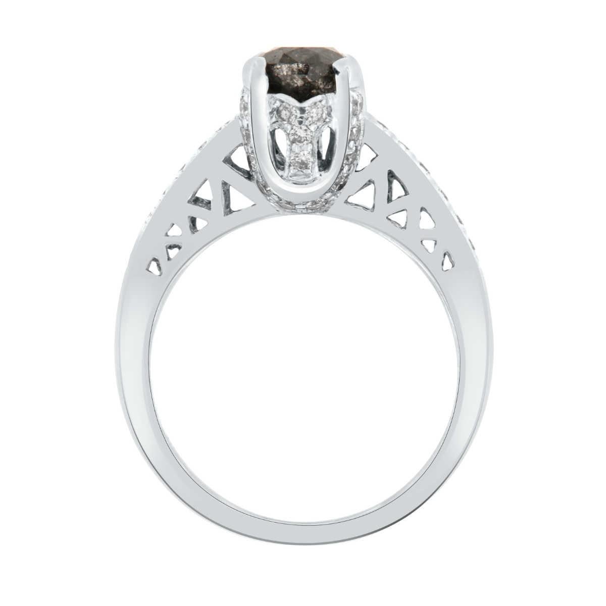 Oval Cut 14K White Gold 0.99 Carat Oval Salt & Pepper Diamond Ring For Sale