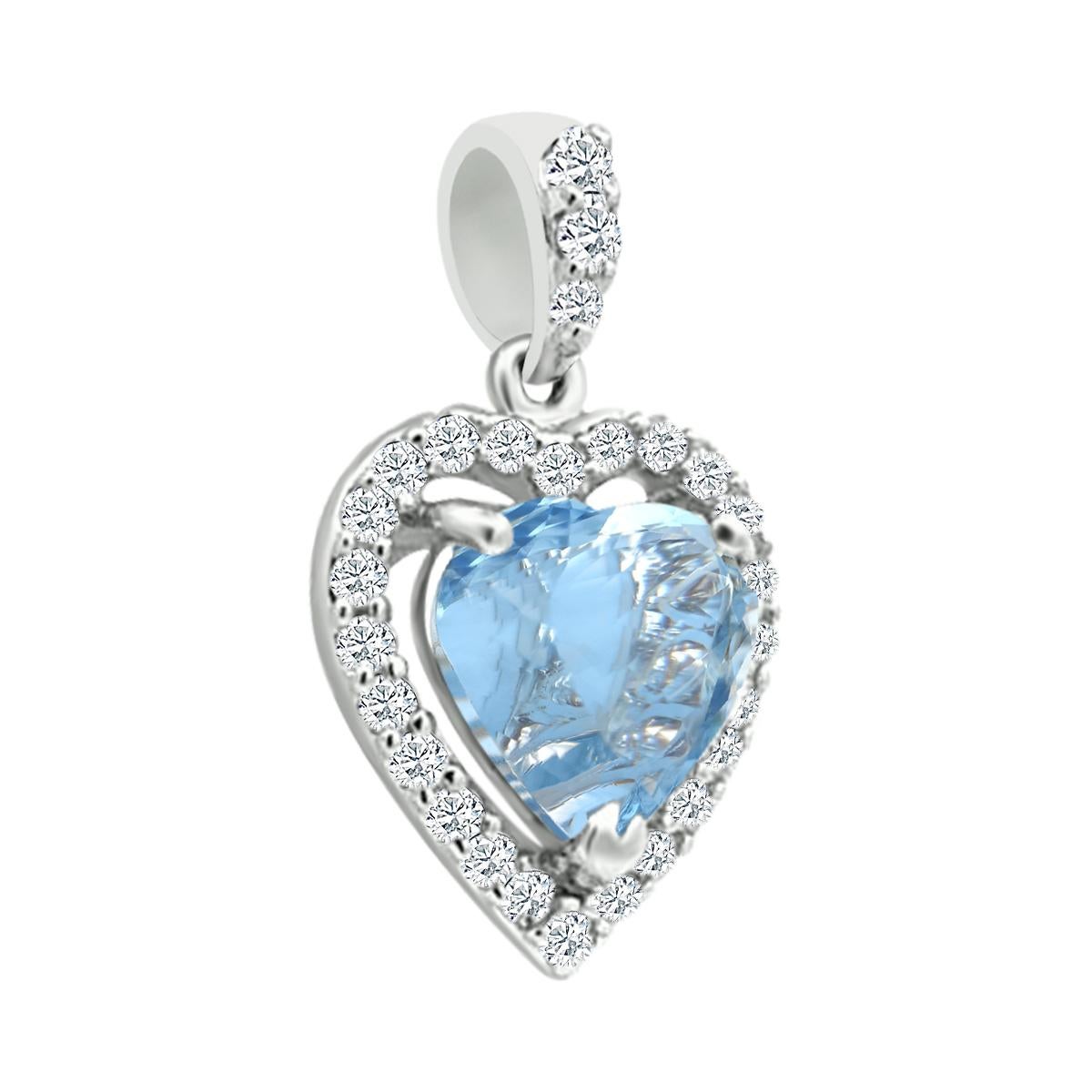 Put Your Heart Into It And Show Off This Lovely Pendant.
A Single Heart - Shaped 7mm Genuine Aquamarine Gemstone Is Held In Place With Diamonds Around It.
This Pendant Is Crafted In 14K White Gold, Simple Yet Stunning, It Will Enchant Your Everyday