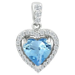 Pendentif en or blanc 14 carats avec aigue-marine 0,99 carat et diamants, style n°TS1257AQP 22047/4