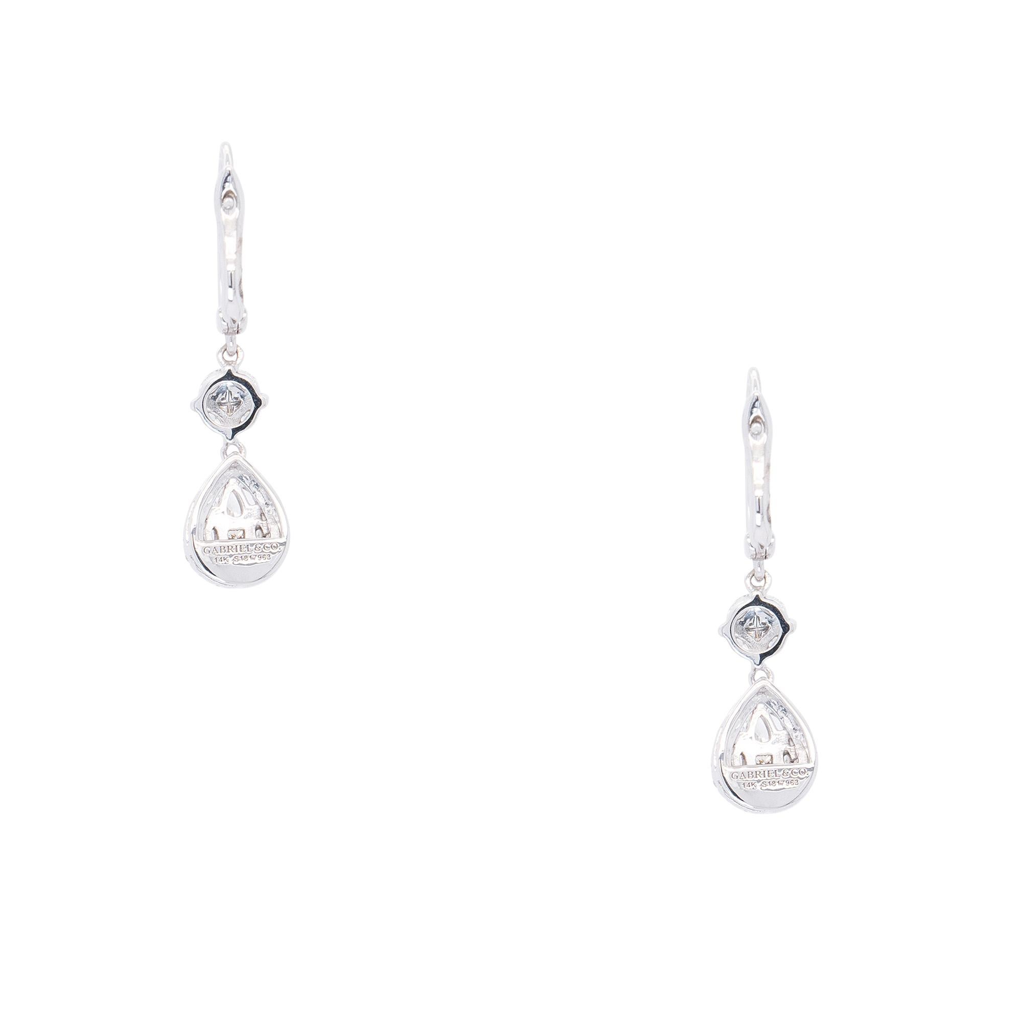 Gabriel & Co. 14k White Gold 0.99ctw Natural Diamonds Dangle Earrings In New Condition For Sale In Boca Raton, FL