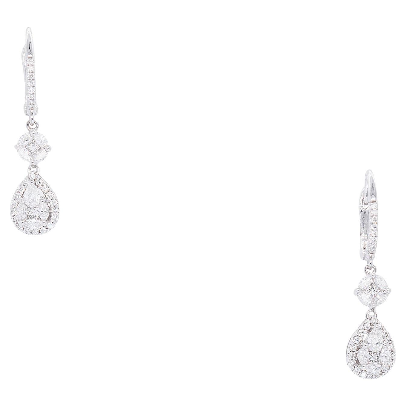 Gabriel & Co. Pendants d'oreilles en or blanc 14 carats avec diamants naturels 0,99 carat en vente