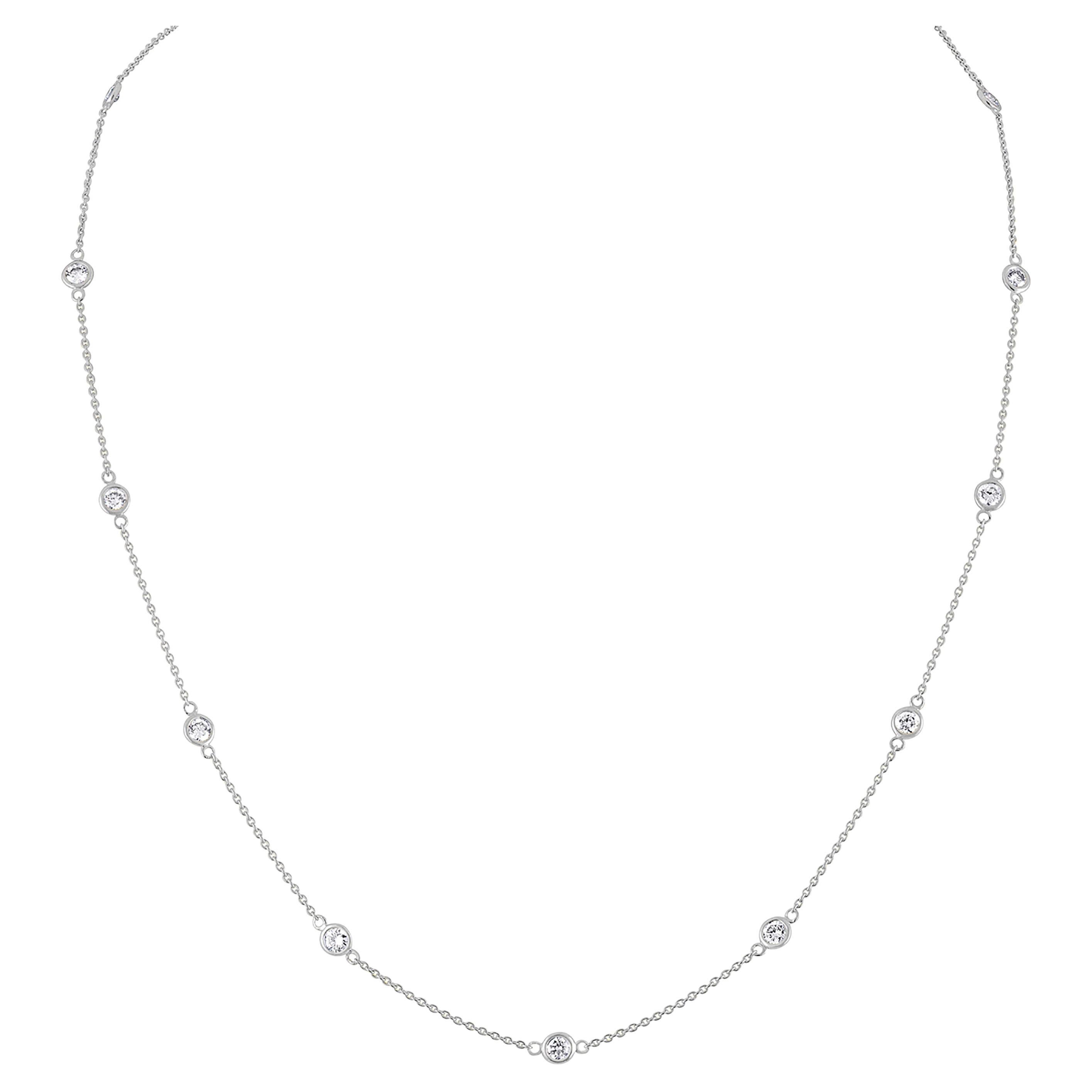 14K White Gold 1 1/10 Carat Diamond Station Necklace