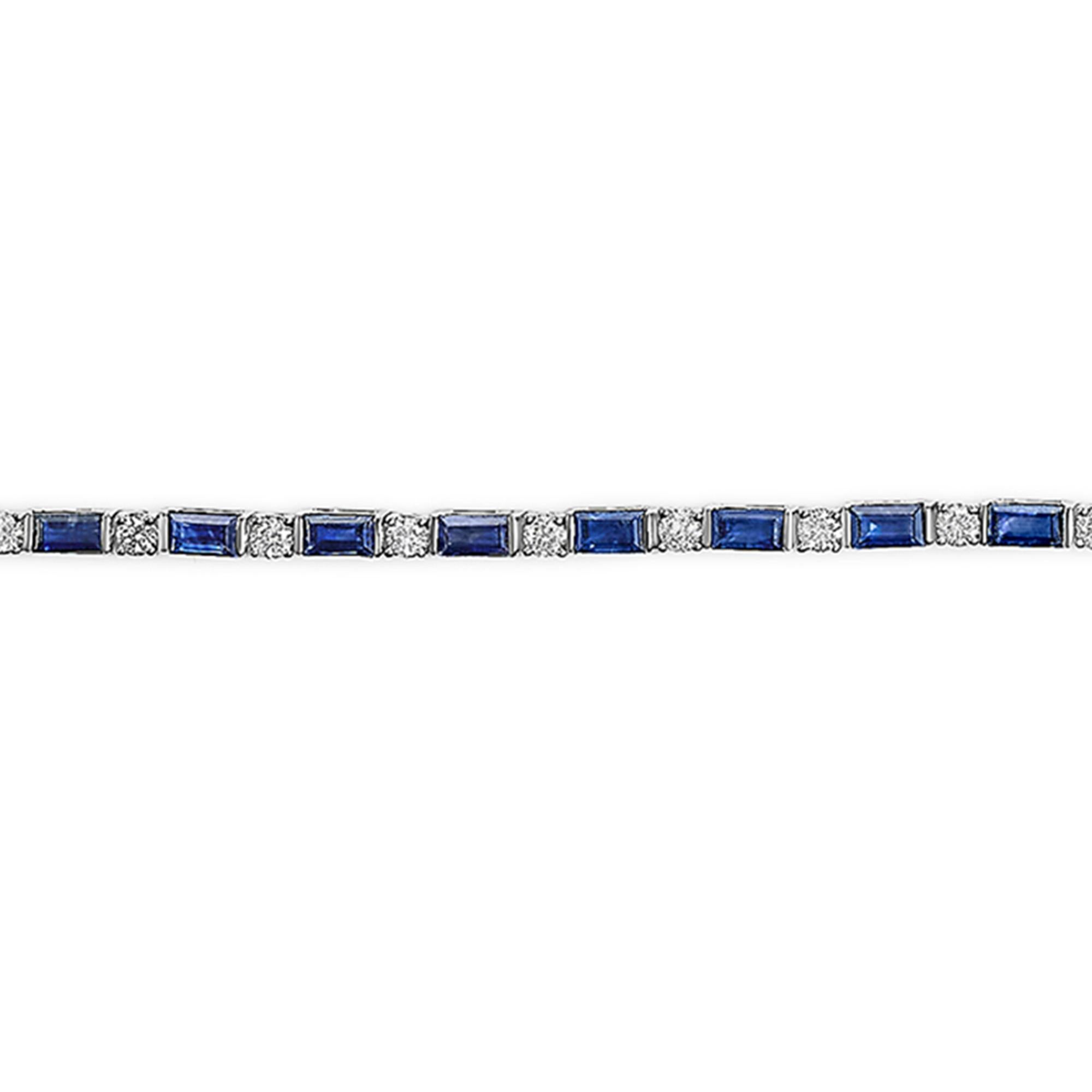 Modern 14K White Gold 1 1/10ct Diamond & Blue Sapphire Alternating Link Tennis Bracelet For Sale