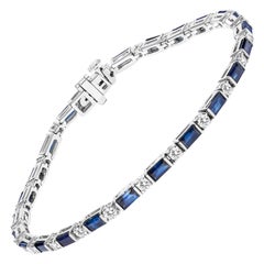 14K White Gold 1 1/10ct Diamond & Blue Sapphire Alternating Link Tennis Bracelet