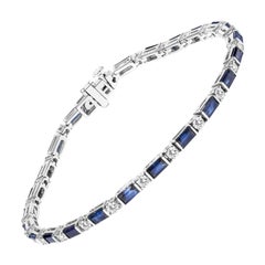 14K White Gold 1 1/10ct Diamond & Blue Sapphire Alternating Link Tennis Bracelet