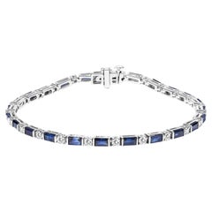 Bracelet tennis à maillons alternés en or blanc 14 carats avec diamants 1 1/10 carat et saphirs bleus