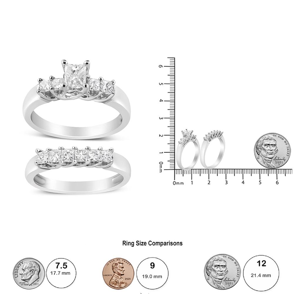 Princess Cut 14K White Gold 1 1/2 Carat 5 Stone Princess Diamond Engagement Wedding Ring Set For Sale