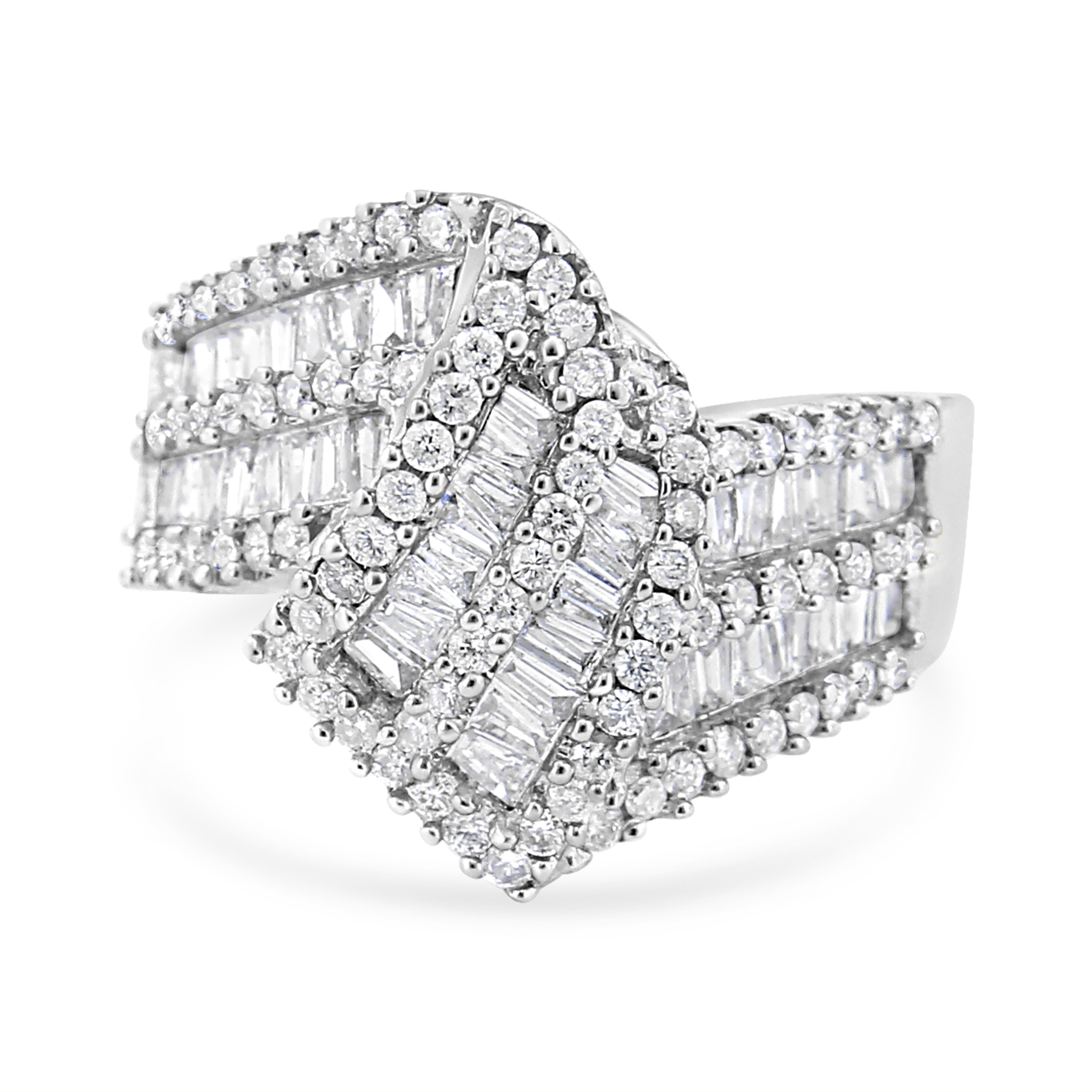 Glowing in the divine aura of 14 karat white gold, this stunning ring is a breathtaking creation. It showcases the unique and intrigue designing that tells the story of artistic excellence. Smarten up with the extreme elegance, the ring is