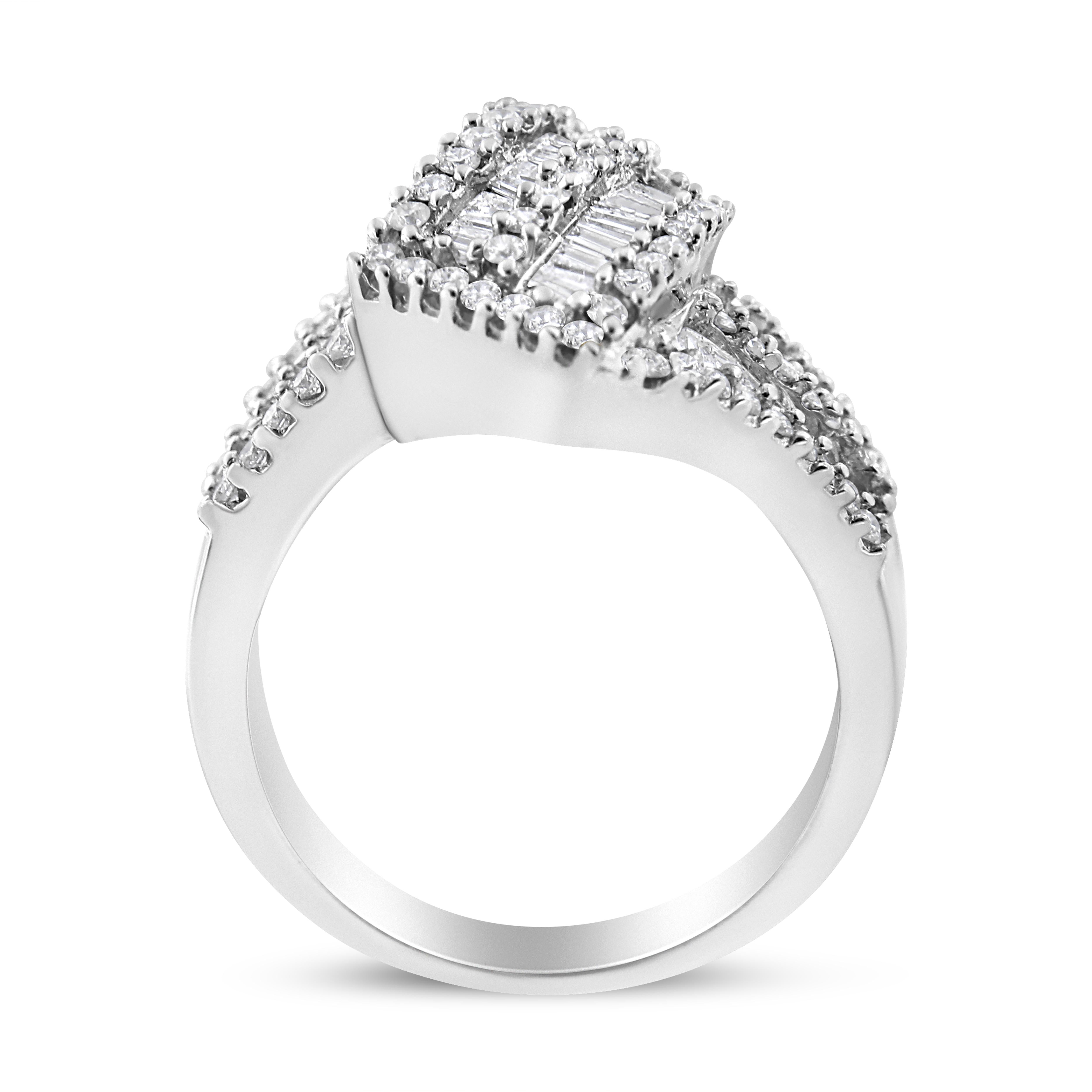 Round Cut 14K White Gold 1 1/2 Carat Diamond Bypass Cocktail Ring For Sale