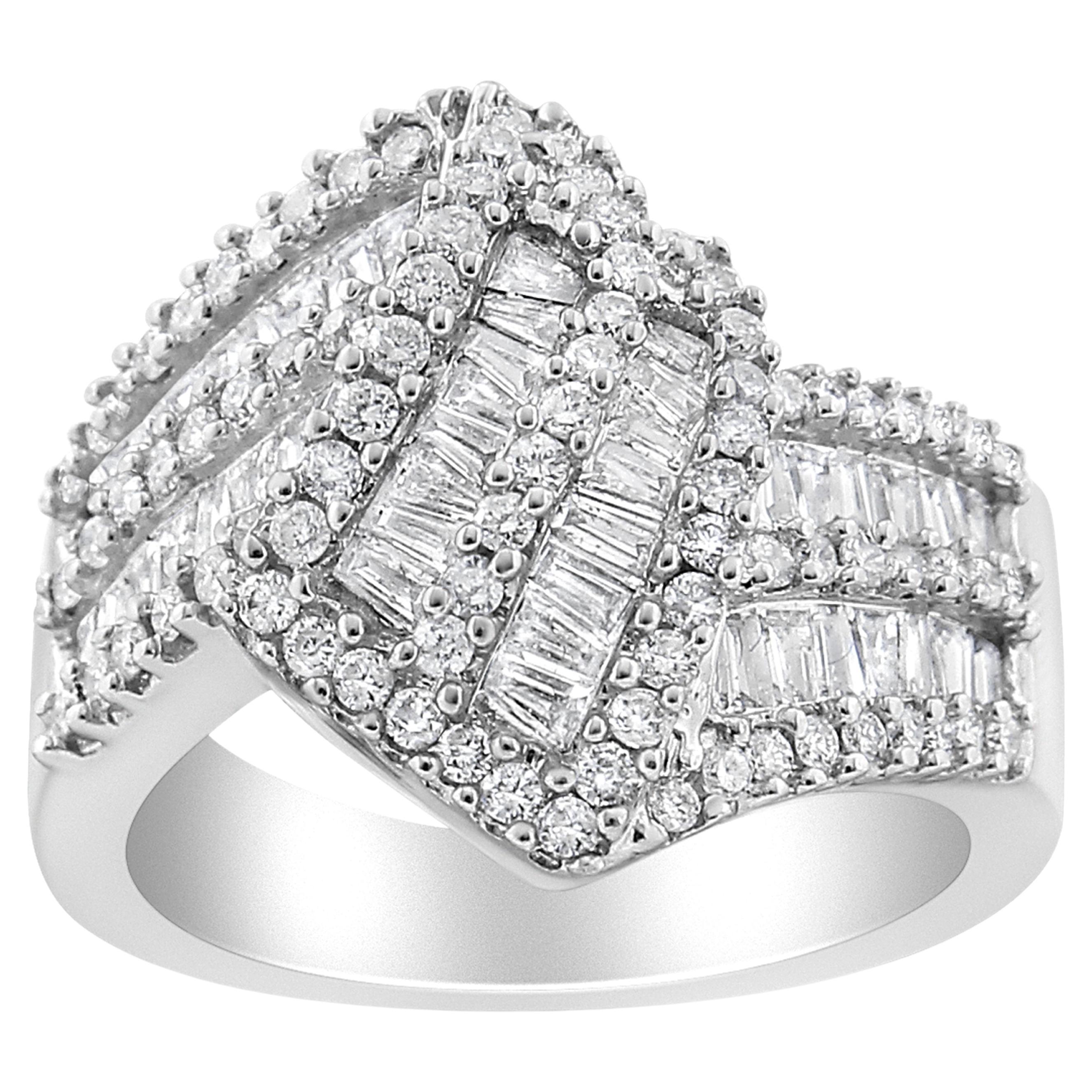 14K White Gold 1 1/2 Carat Diamond Bypass Cocktail Ring