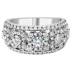 14K White Gold 1 1/2 Carat Diamond Floral Filigree Anniversary Fashion Band Ring