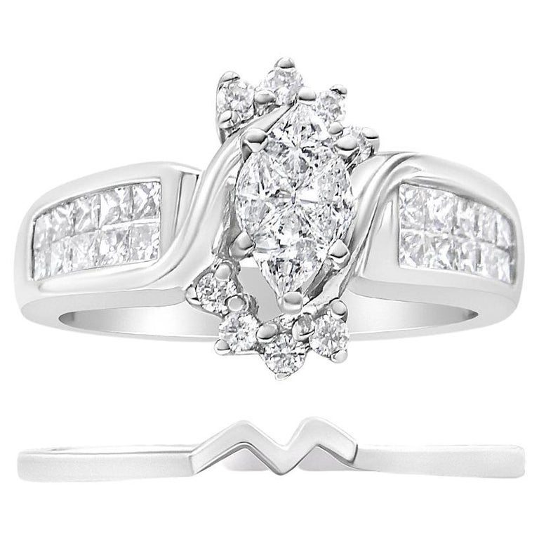 14K White Gold 1 1/5 Cttw 4-Prong Set Princess Diamond Classic Engagement Ring (I1-I2 Color, H-I Clarity) Ring Size 7