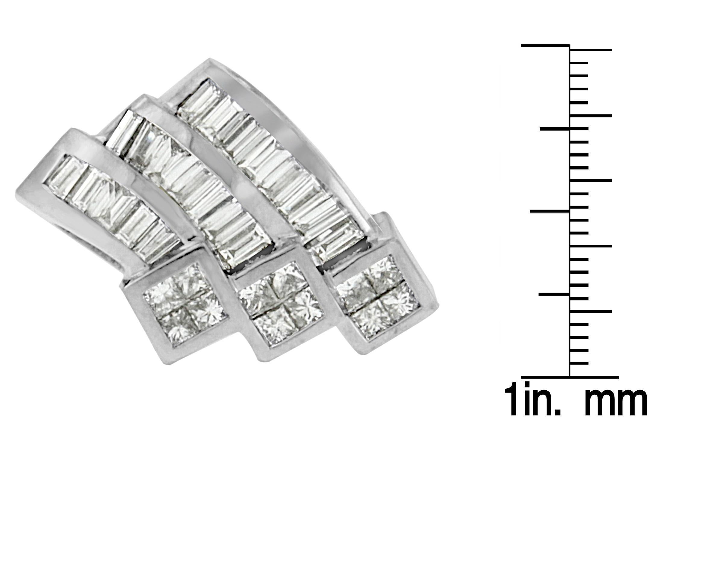 Baguette Cut 14K White Gold 1 1/2 Carat Diamond Triple Curved Pendant Necklace
