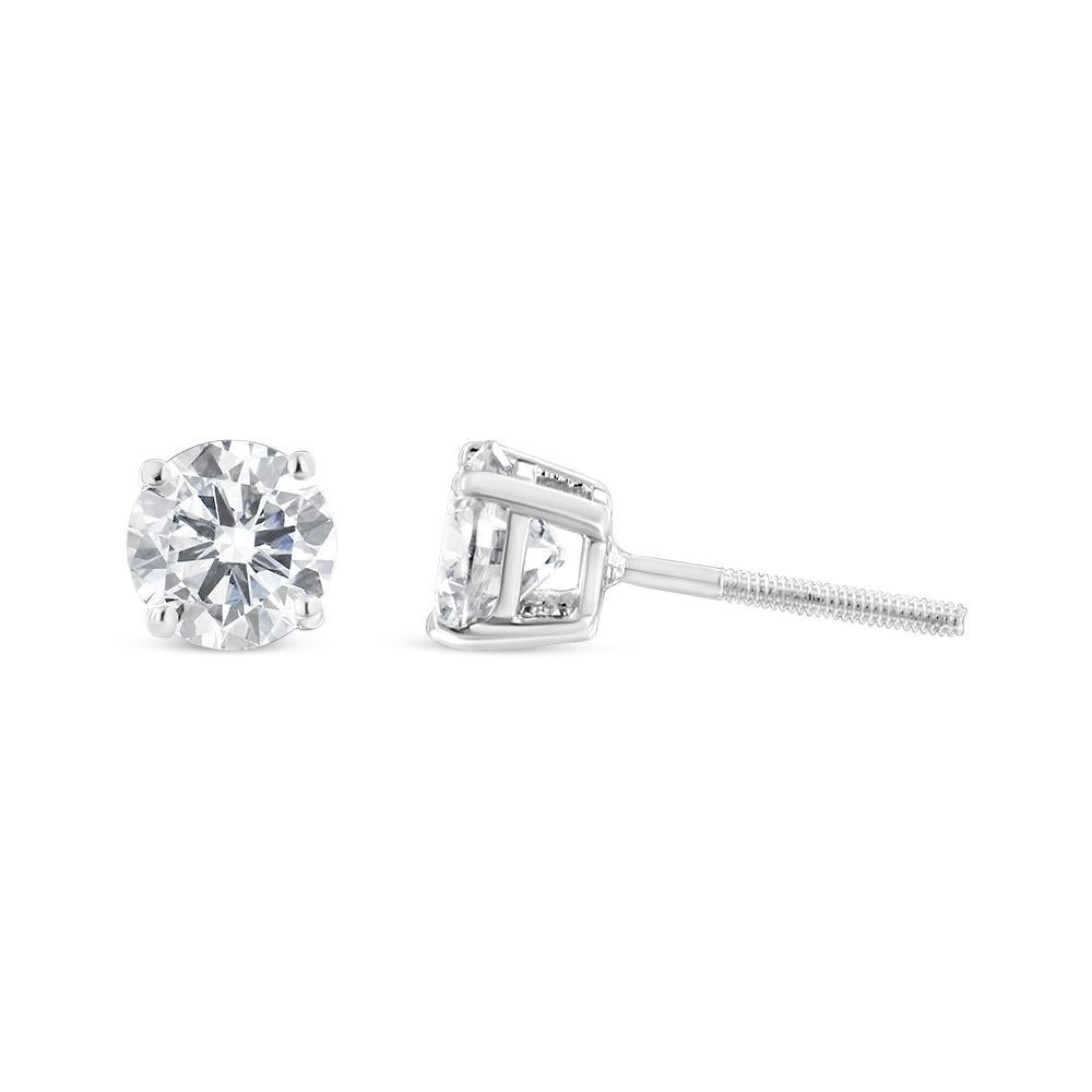 Contemporary 14K White Gold 1-1/2 Carat Near Colorless Diamond Classic Stud Earrings For Sale