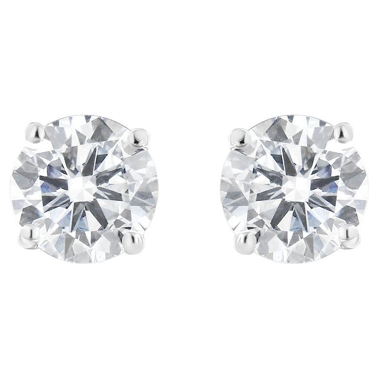 14K White Gold 1-1/2 Carat Near Colorless Diamond Classic Stud Earrings For Sale