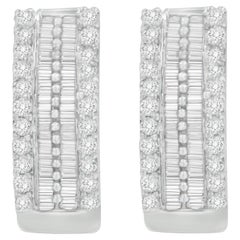 14K White Gold 1 1/2 Carat Round and Baguette-Cut Diamond Earrings