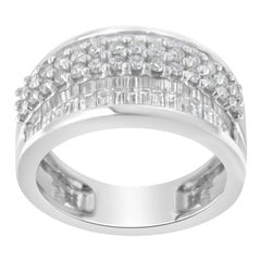 14K White Gold 1 1/2 Carat Round and Baguette Diamond Ring