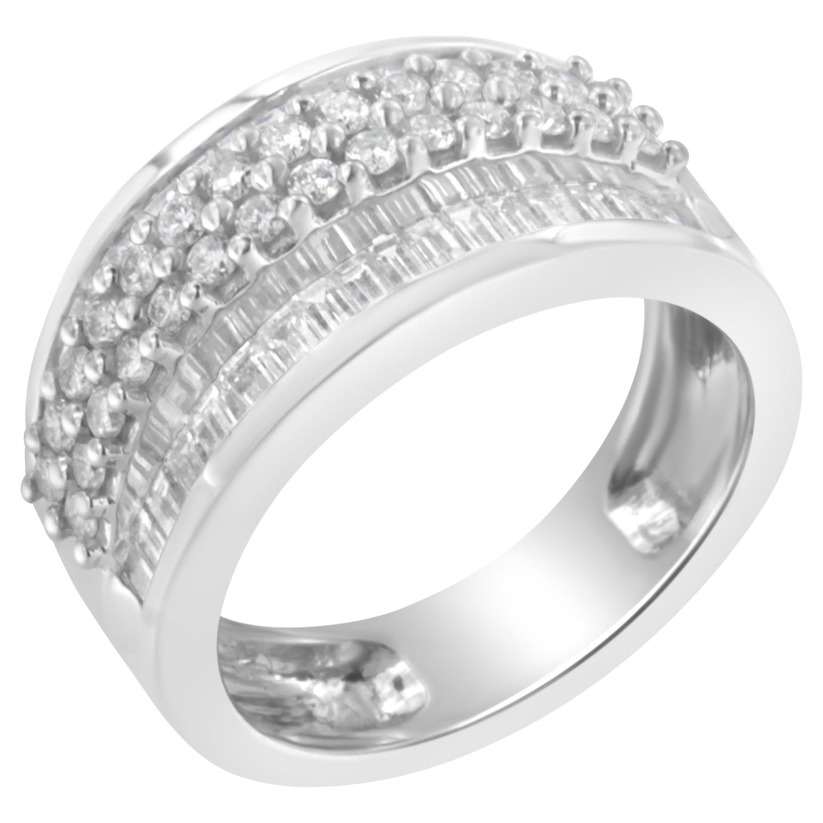 14K White Gold 1 1/2 Carat Round and Baguette Diamond Ring