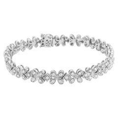 14K White Gold 1 1/2 Carat Round Diamond Floral Clover-Shaped Link Bracelet