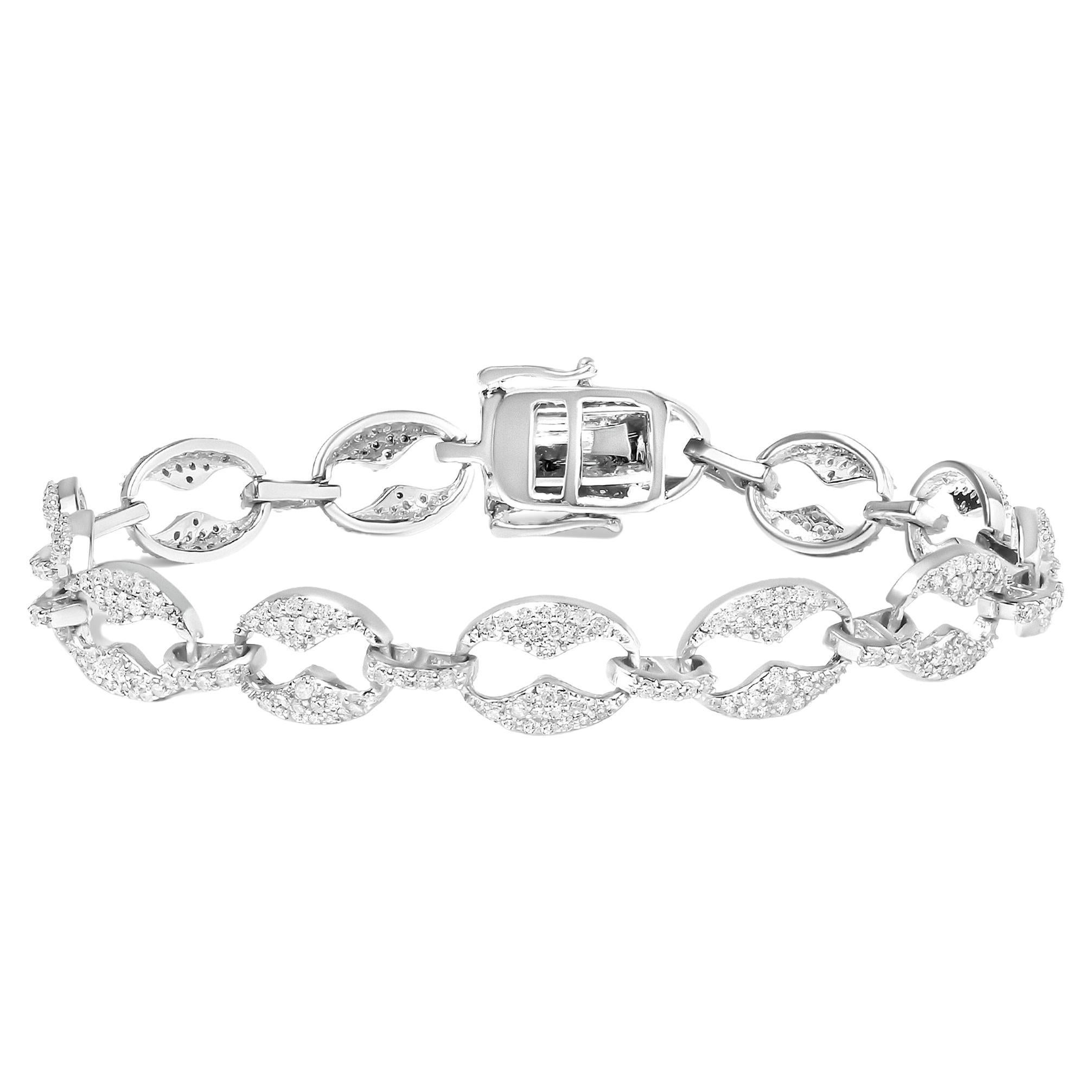 Bracelet à maillons en or blanc 14 carats serti de diamants ronds de 1 1/2 carat en vente