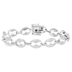 Bracelet à maillons en or blanc 14 carats serti de diamants ronds de 1 1/2 carat