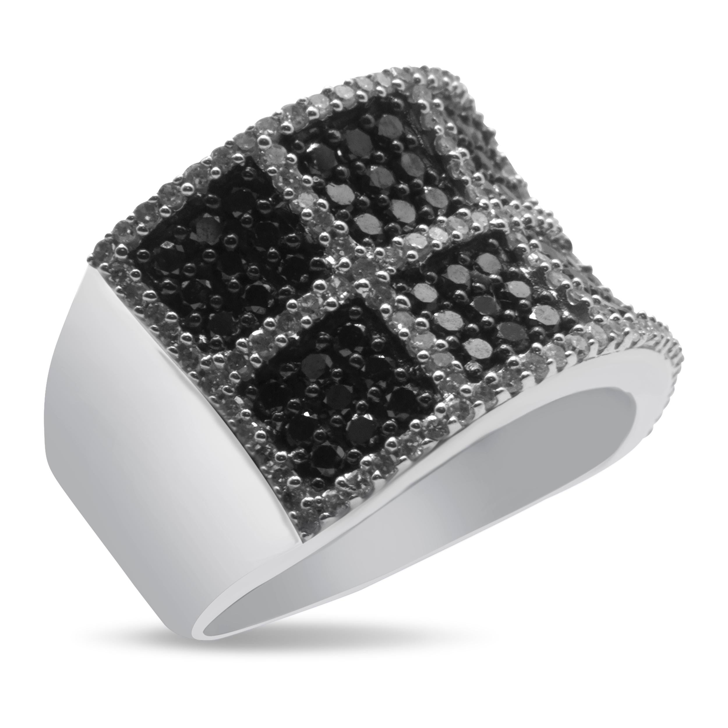 Contemporary 14K White Gold 1 1/2 Carat White and Treated Black Diamond Cocktail Ring For Sale