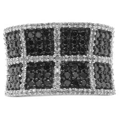 14K White Gold 1 1/2 Carat White and Treated Black Diamond Cocktail Ring