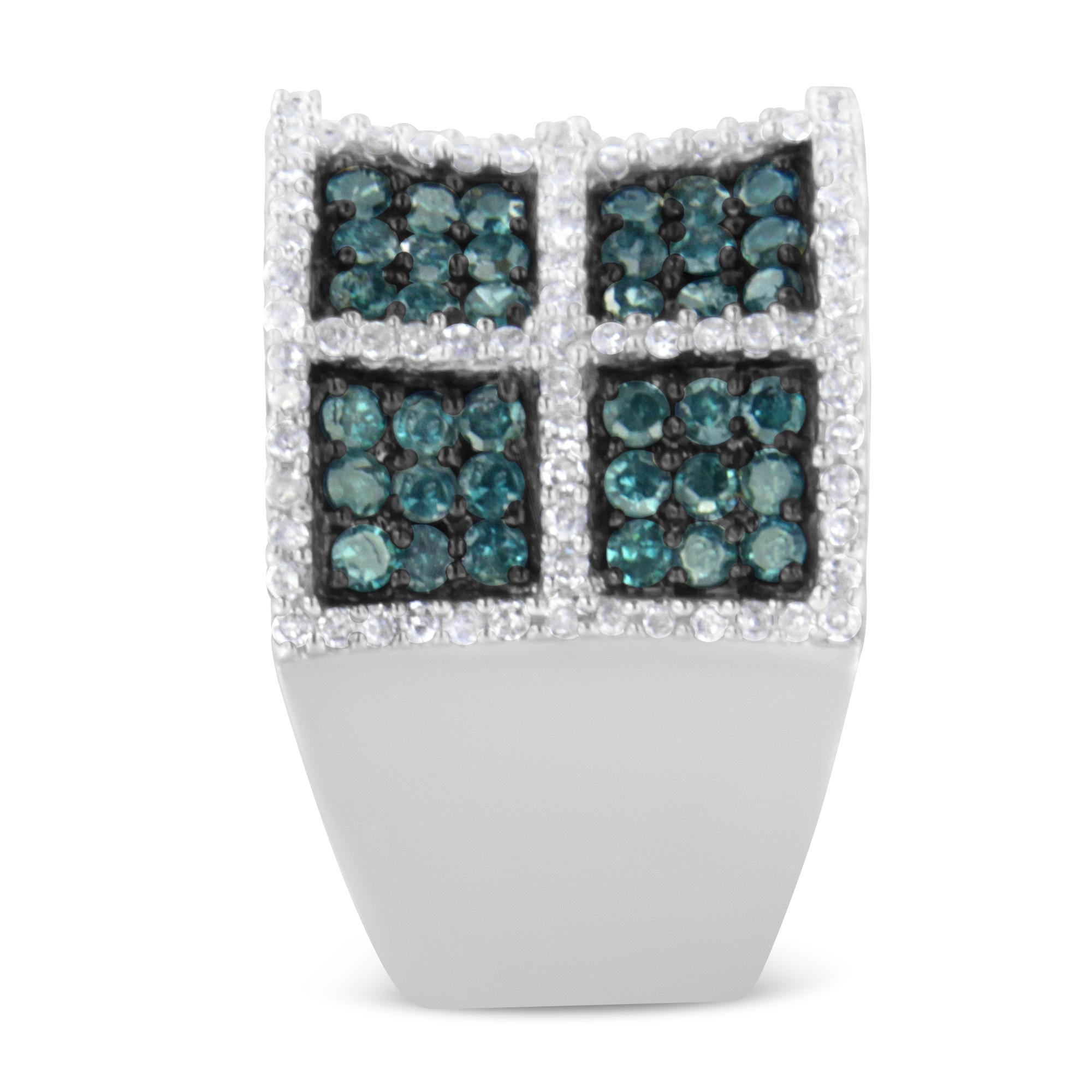 Im Angebot: Cocktailring aus 18 Karat Weißgold mit 1 1/2 Karat weißem und behandeltem blauem Diamanten () 6