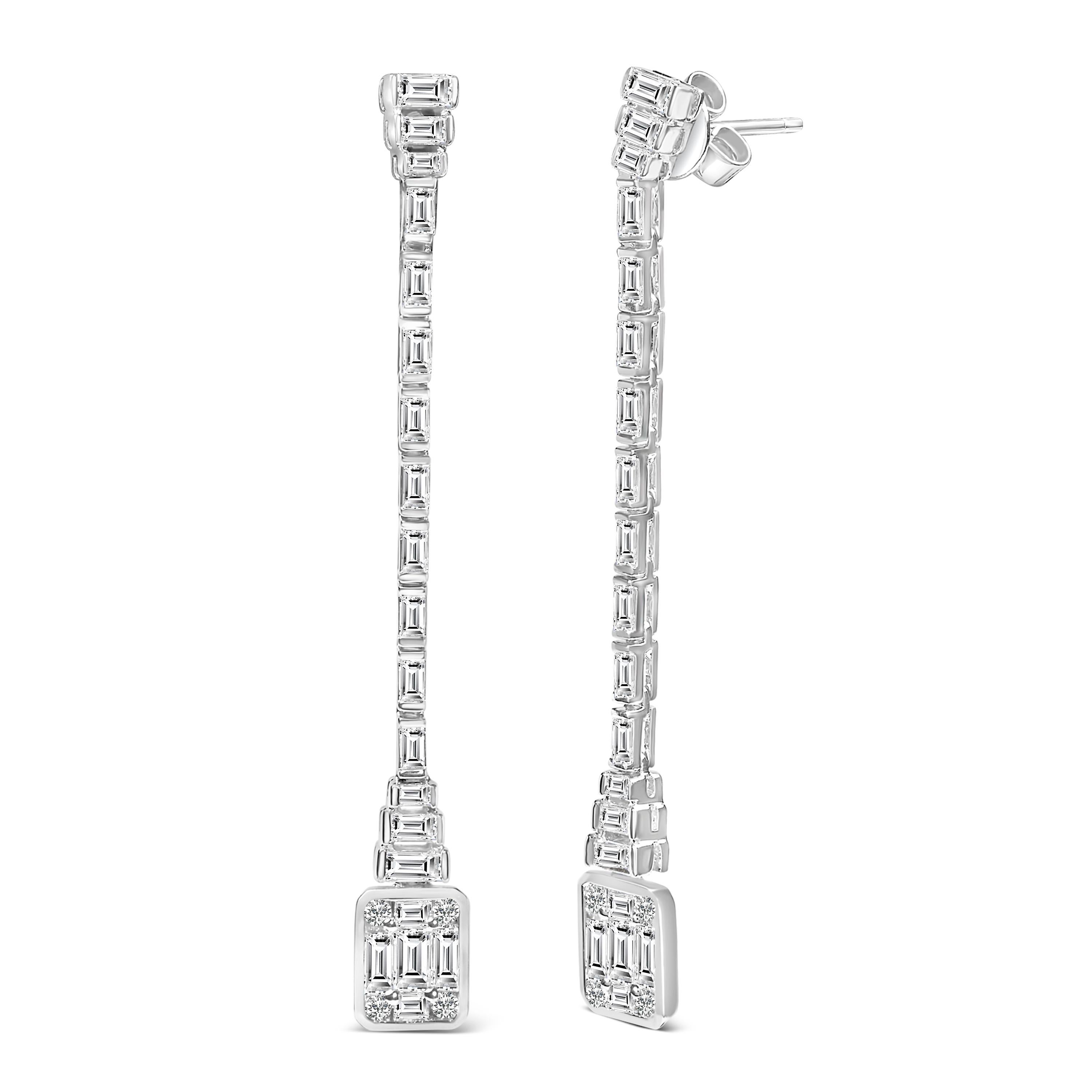 Lassen Sie sich von der Opulenz dieser Ohrringe aus 14-karätigem Weißgold verzaubern, die kunstvoll mit Rhodium überzogen sind, um ihren fesselnden Schimmer zu verstärken. Mit einer Länge von 2 Zoll ziehen diese tropfenförmigen Schönheiten die