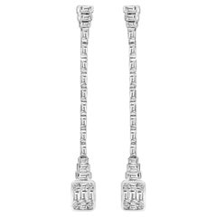 14K Weißgold 1 1/2 Cttw Baguette Diamant Composite Mosaik 2" Zoll Tropfen Ohrring