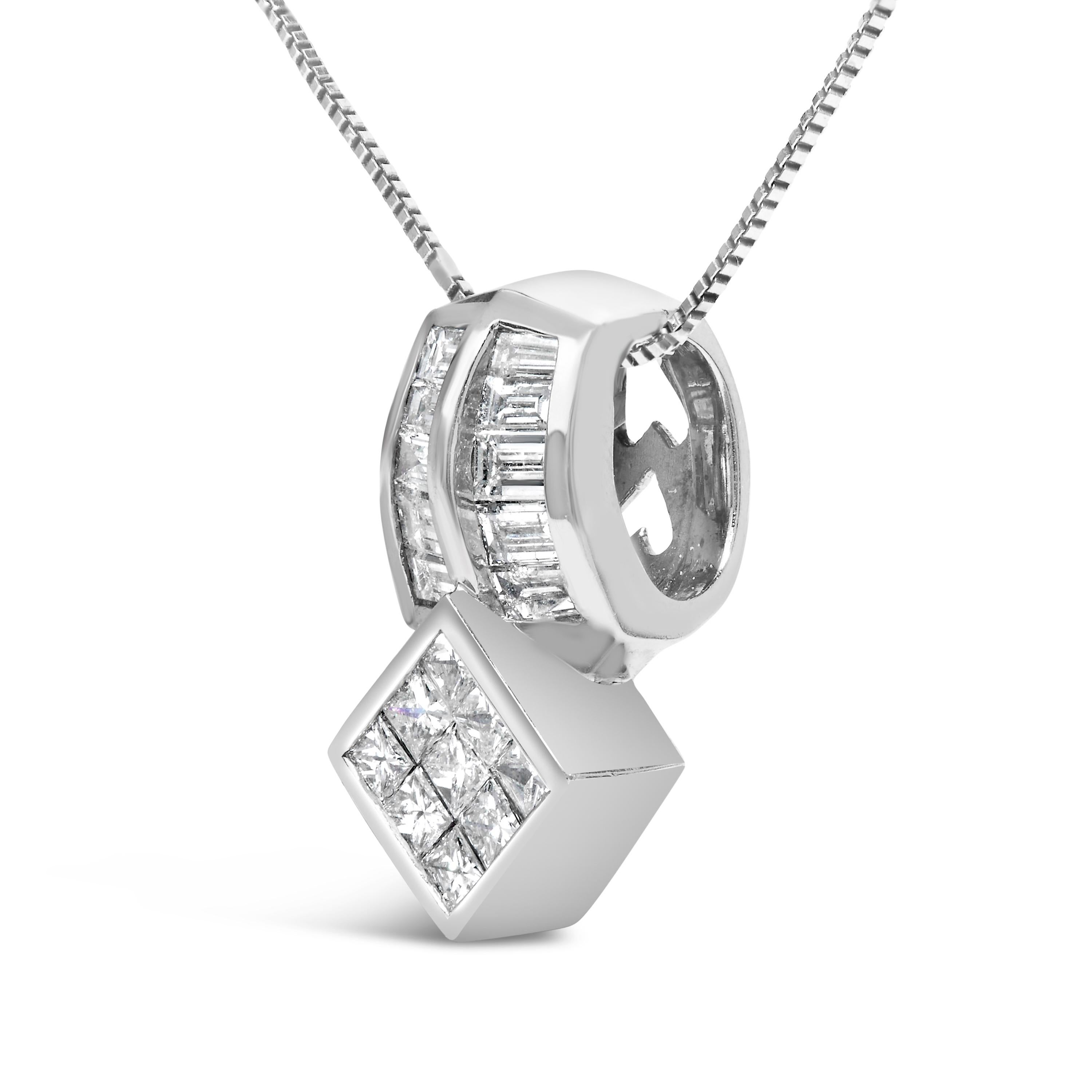 Collar Colgante Multiforma Oro Blanco 14K 1 1/2 Cttw Diamantes Moderno en venta