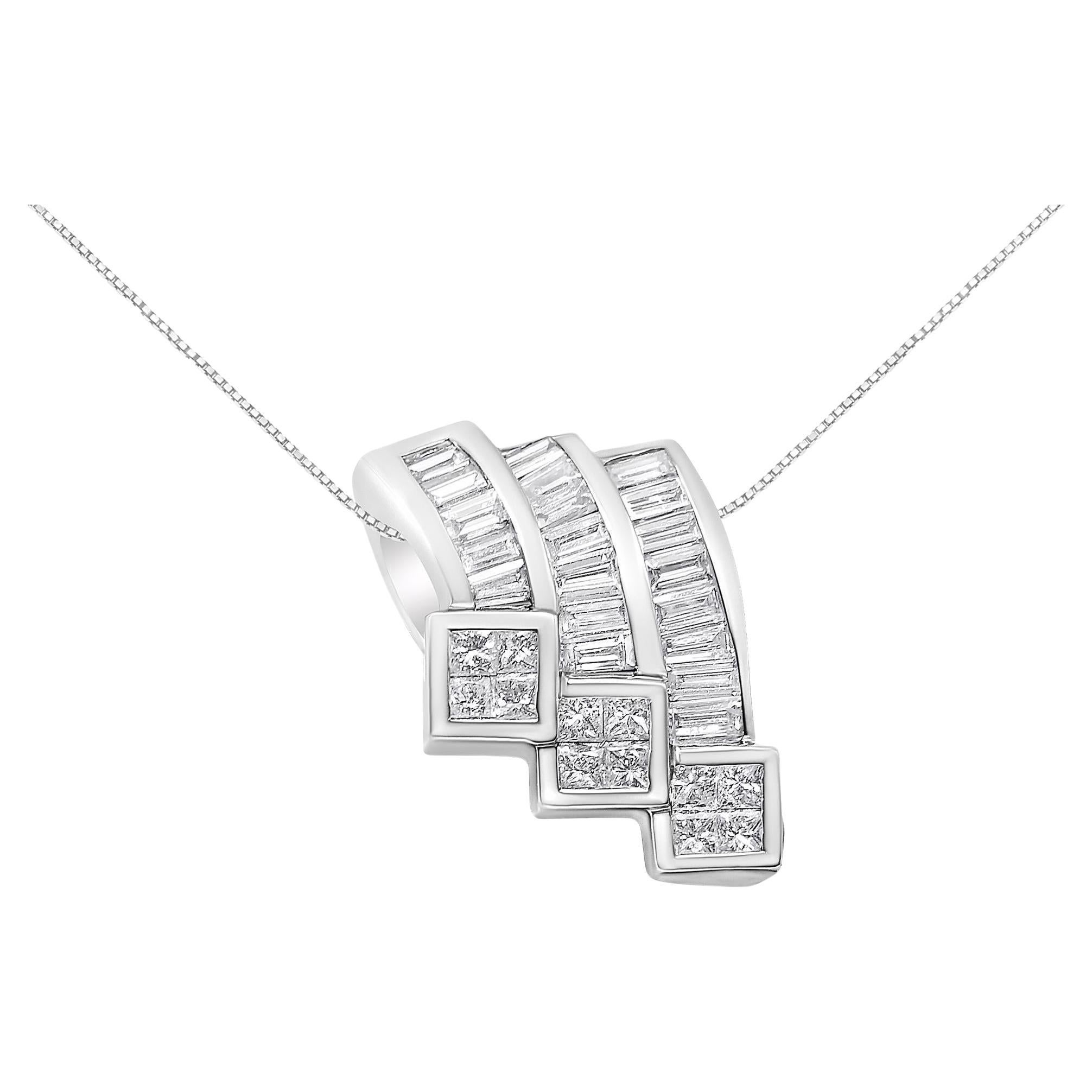 Ciondolo a tripla curva in oro bianco 14K con diamante da 1 1/2 Cttw - SENZA CATENA INCLUSA