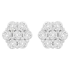 Clous d'oreilles en or blanc 14 carats avec diamants taille ronde de 1 1/2 carat