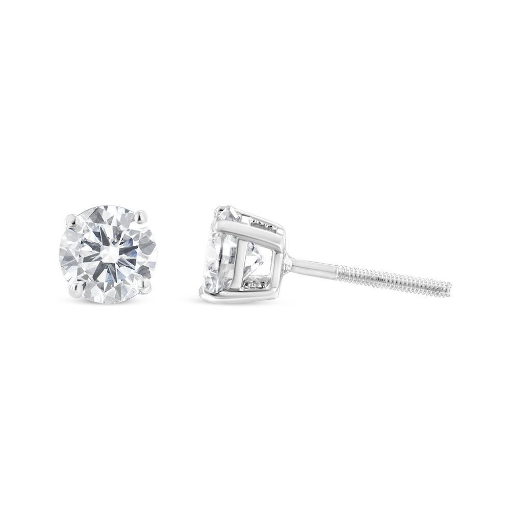 Modern 14K White Gold 1-1/2 Cttw Round Diamond Classic Stud Earrings with Screw Backs For Sale