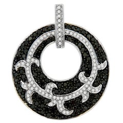 14k White Gold 1 1/2 Cttw Treated Black Diamond Medallion Pendant Necklace