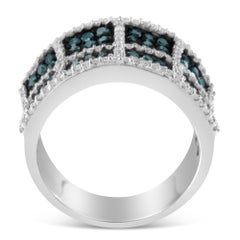 14K White Gold 1 1/2 Cttw White and Treated Blue Diamond Cocktail Ring