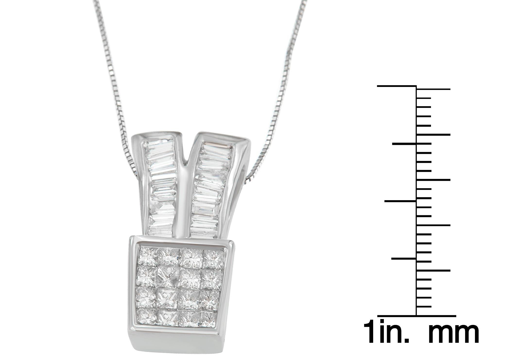 Princess Cut 14K White Gold 1 1/3 Carat Diamond Sparkling Shapes Pendant Necklace For Sale