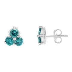 Trio-Ohrstecker 14 Karat Weißgold 1 1/3 Karat behandelter blauer Diamant