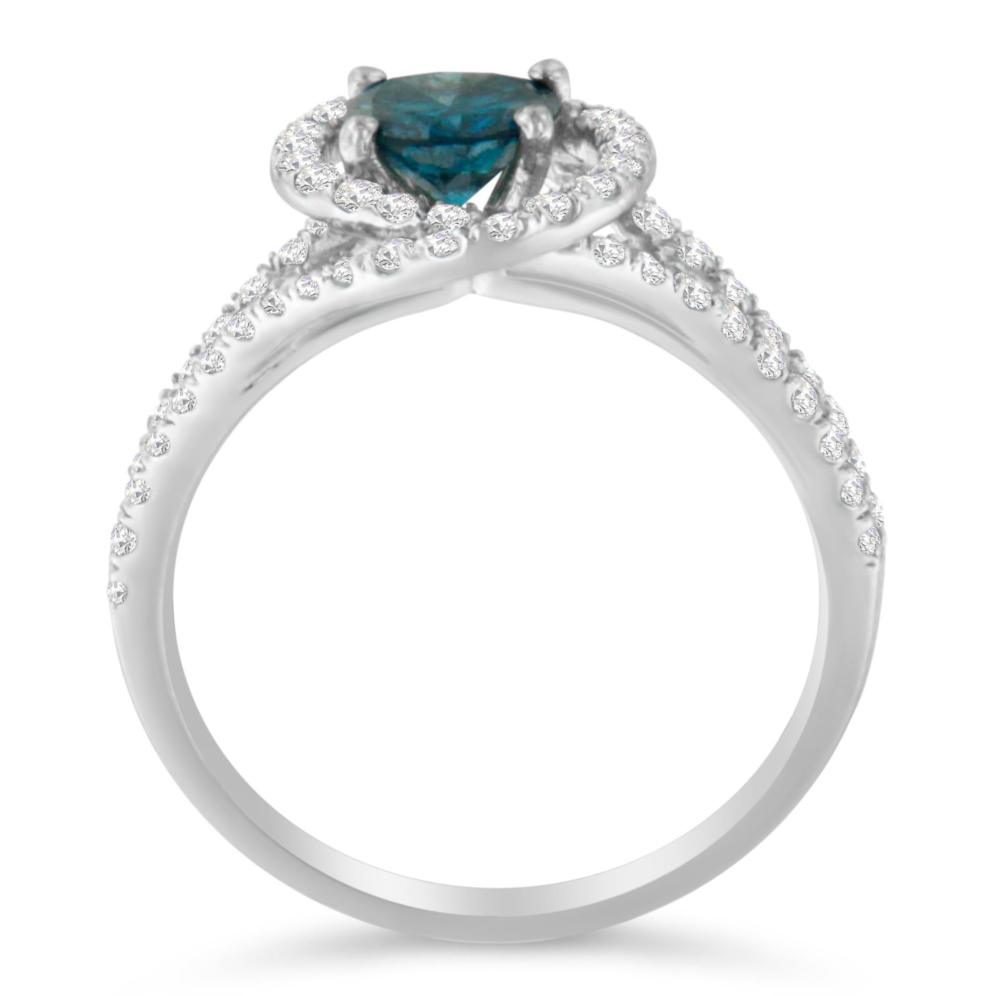 For Sale:  14K White Gold 1 1/3 Carat White & Blue Diamond Halo Cocktail Statement Ring 3