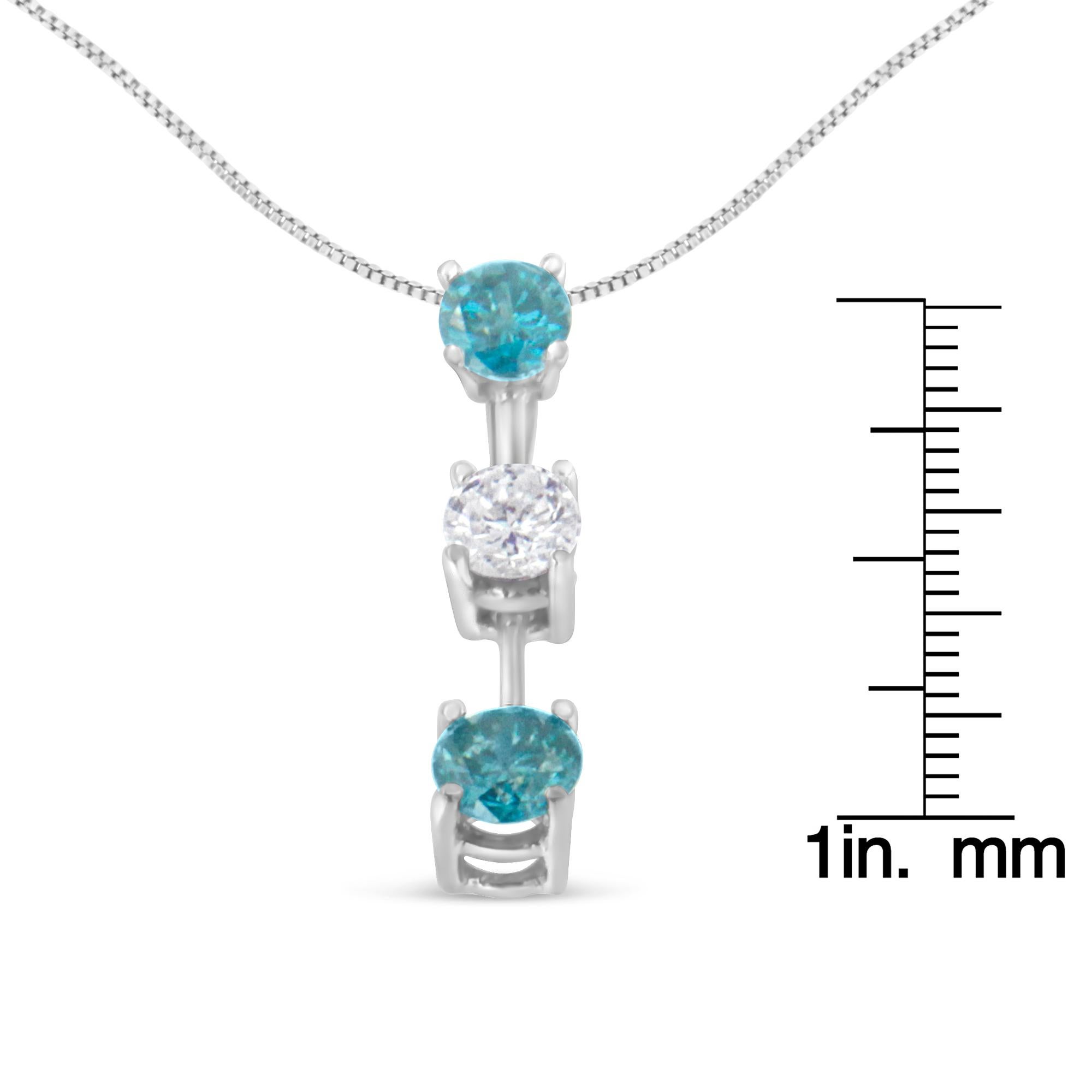  Collier pendentif en or blanc 14 carats avec diamants blancs et bleus traités de 1 1/3 carat poids total Pour femmes 