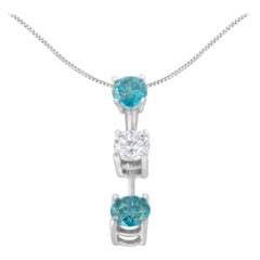 14k White Gold 1 1/3 Cttw White and Treated Blue Diamond Pendant Necklace