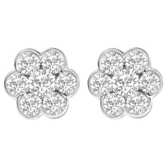 Boucle d'oreille en or blanc 14 carats 1 1/3 Ctw Diamond Bezel Style 7 Stone Floral Cluster Earring