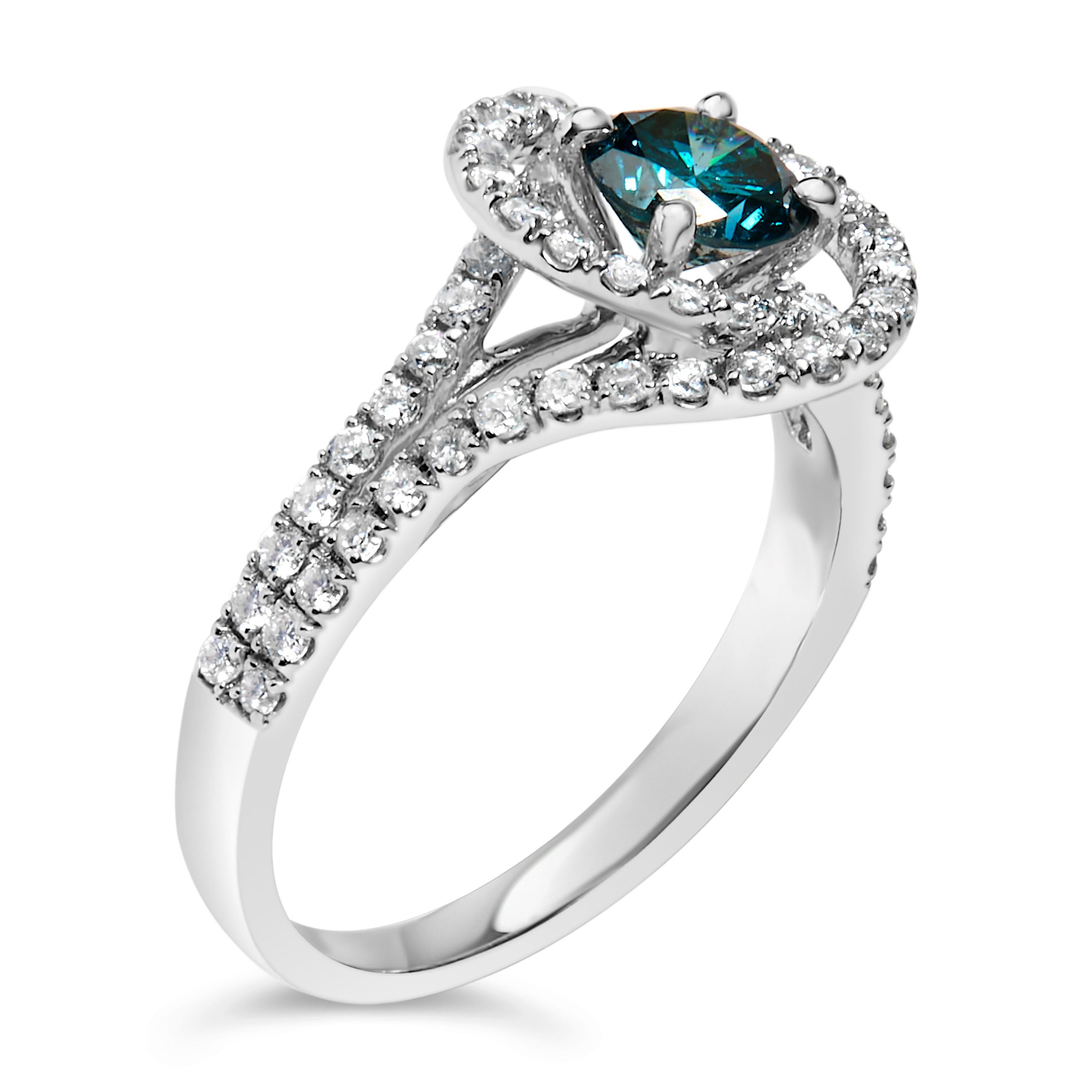 Modern 14K White Gold 1-1/3ct White & Blue Diamond Interweaving Halo Cocktail Ring For Sale