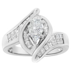 14K White Gold 1 1/4 Carat Diamond Marquise Shape Engagement Cocktail Ring